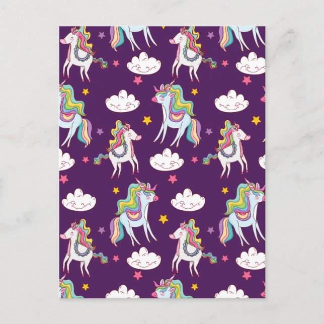Cartão Postal De Festividades Padrões do Cavalo Mágico Funny Unicorn (Frente)