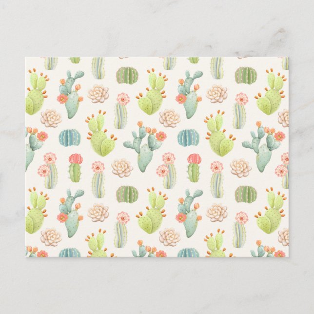 Cartão Postal De Festividades Padrões Suculentos e Cactus Pastel (Frente)