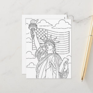 Cartão Postal De Festividades Página para Colorir da Estátua da Liberdade Patrió