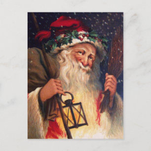 Cartão Postal De Festividades Pai Natal com Lanterna