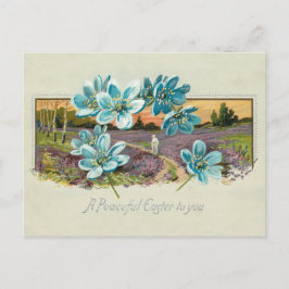 Cartão Postal De Festividades Paisagem da Páscoa de Vintage e Esqueça-me-Nots