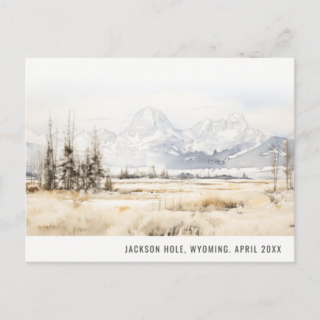 Cartão Postal De Festividades Paisagem de aquarela de Jackson Hole Wyoming Viage (Frente)