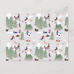 Cartão Postal De Festividades Paisagem de Esqui de Montanha de Neve