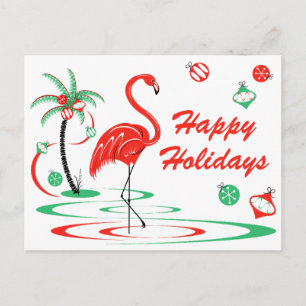 Cartão Postal De Festividades Paisagem de Feriados Felizes do Flamingo de Natal 