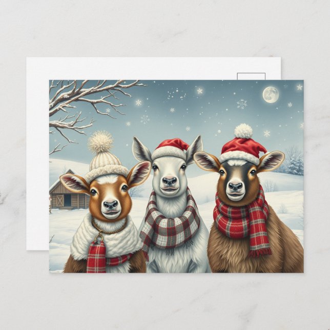 Cartão Postal De Festividades Paisagem de inverno com ovelha e cabine (Frente/Verso)