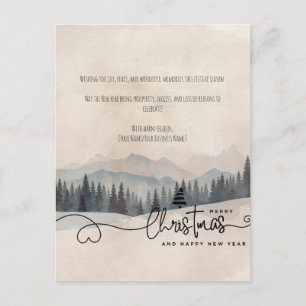 Cartão Postal De Festividades Paisagem de Natal com Neve em Aquarela Minimalista