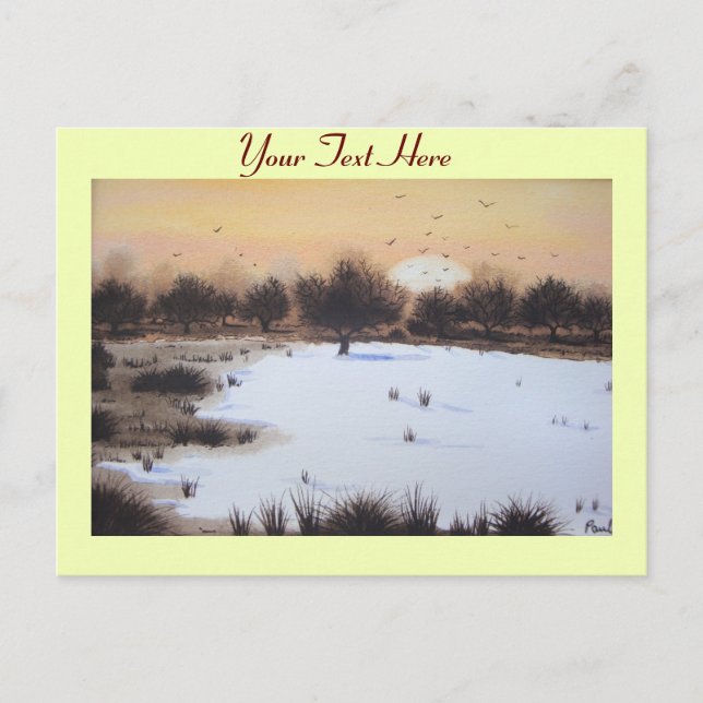 Cartão Postal De Festividades Paisagem de neve de Natal com árvores cobertas de  (Frente)