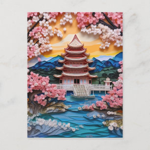 Cartão Postal De Festividades Paisagem Japonesa Colorida Fundo