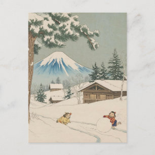 Cartão Postal De Festividades Paisagem japonesa de inverno - estilo ukoy-e