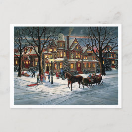 Cartão Postal De Festividades Paisagem nevada de Natal vintage