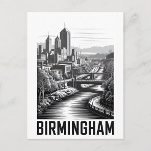 Cartão Postal De Festividades Paisagem Urbana de Birmingham Alabama em Preto e B