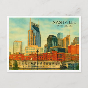 Cartão Postal De Festividades Paisagem Urbana de Nashville Tennessee em Aquarela