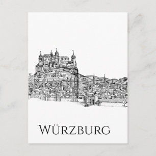 Cartão Postal De Festividades Paisagem Urbana de Würzburg Baviera Arte Linear Mi