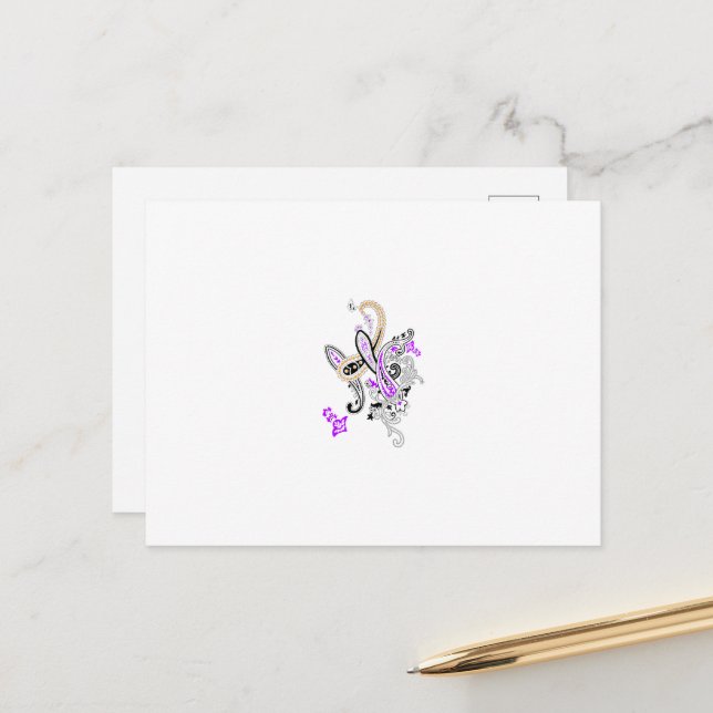 Cartão Postal De Festividades Paisley Floral Motif - Laranja Roxo-Branco-Boho (Frente/Verso In Situ)