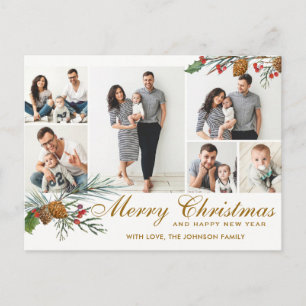 Cartão Postal De Festividades Palheiro de Natal Elegante Cones 6 Foto Saudação