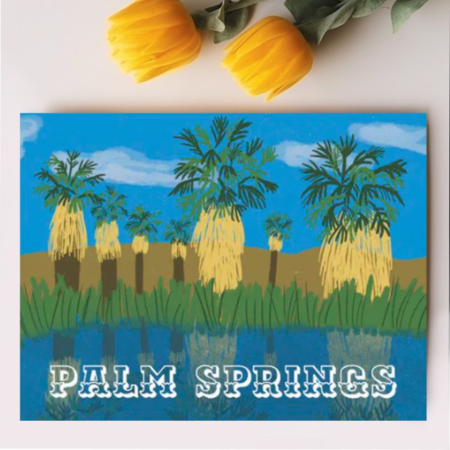 Cartão Postal De Festividades Palm Primaveras Oasis Desert Coachella California (Palm Springs palm tree oasis illustration. Sweet travel themed postcard. Check my shop for more!)