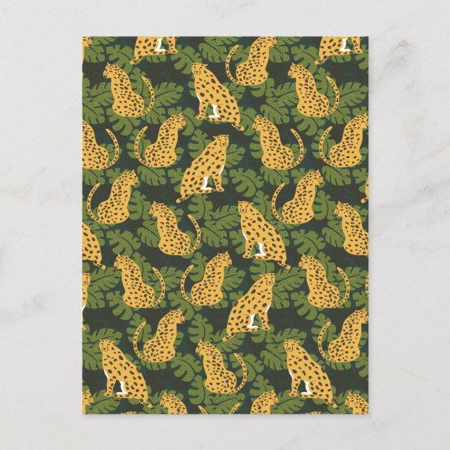 Cartão Postal De Festividades Palmas Selvagens Selvagens Safari Tropical de Leop (Frente)