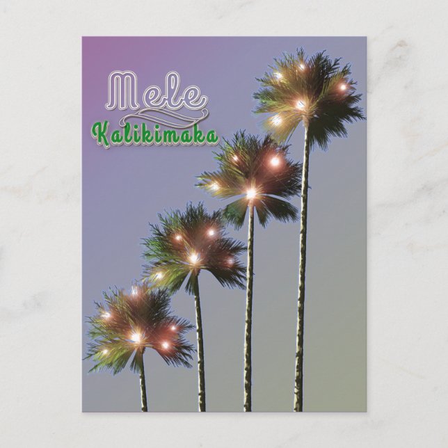 Cartão Postal De Festividades Palmeiras com luzes Mele Kalikimaka (Frente)