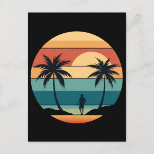 Cartão Postal De Festividades Palmeiras da Praia do Pôr do Sol Vibrações de Verã