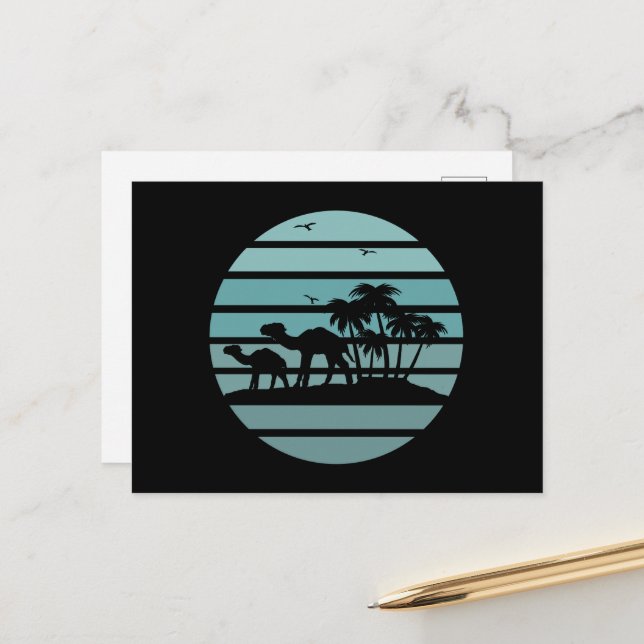 Cartão Postal De Festividades palmeiras e camelos (Frente/Verso In Situ)