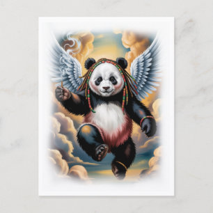 Cartão Postal De Festividades Panda Anjo Jamaicano no céu em Branco