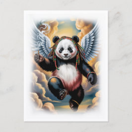 Cartão Postal De Festividades Panda Anjo Jamaicano no céu em um Branco