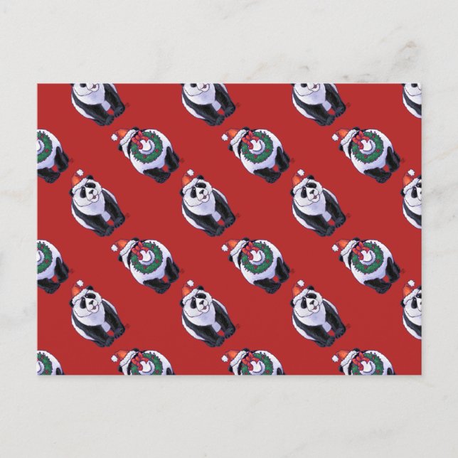 Cartão Postal De Festividades Panda Bear Christmas on Red (Frente)