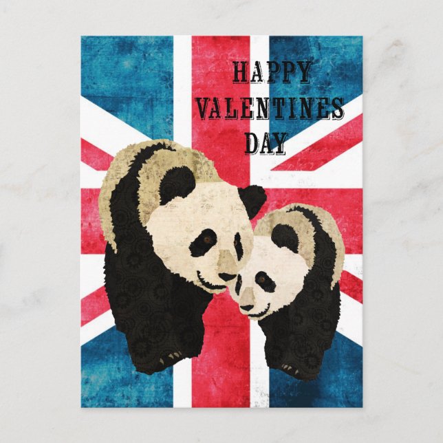 Cartão Postal De Festividades Panda Bears British Valentines Day Postcard (Frente)