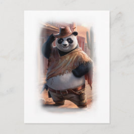 Cartão Postal De Festividades Panda de Cowboy Engraçado em um Branco 