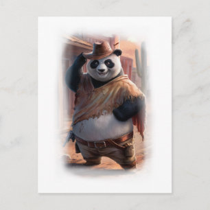 Cartão Postal De Festividades Panda de Cowboy Engraçado em um Branco 