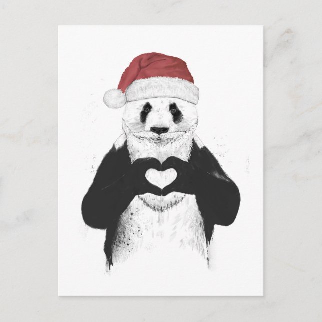 Cartão Postal De Festividades Panda do papai noel (Frente)