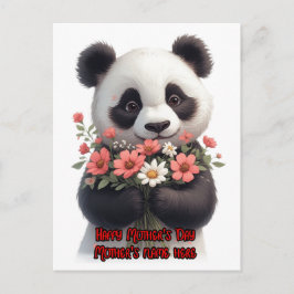 Cartão Postal De Festividades Panda Fofo carregando Flores para o Dia das Mães e