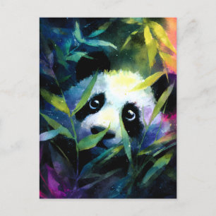 Cartão Postal De Festividades Panda Peeking Bamboo Watercolor