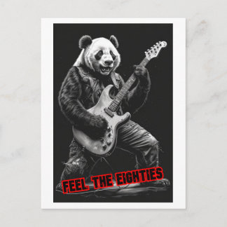 Cartão Postal De Festividades Panda tocando Rock, diz: Sinta os Anos Oitenta em