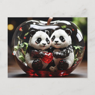 Cartão Postal De Festividades Pandas no Coração de Vidro