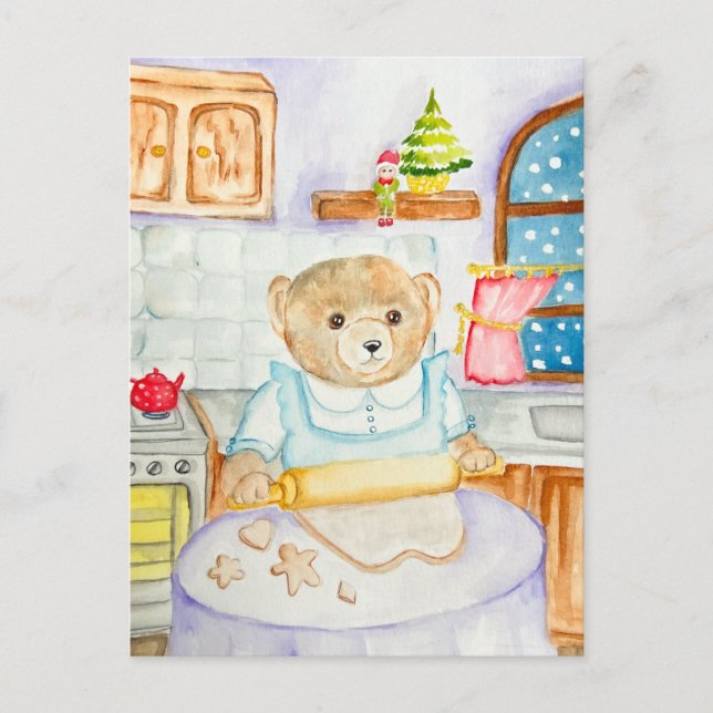 Cartão Postal De Festividades Pão de gengibre assar de urso (Frente)