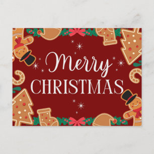 Cartão Postal De Festividades Pão de Mel Vermelho Feliz Natal