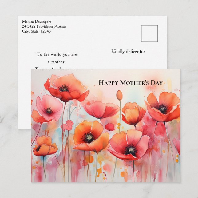 Cartão Postal De Festividades Papagaios vermelhos num Dia de as mães de Aquarela (Frente/Verso)