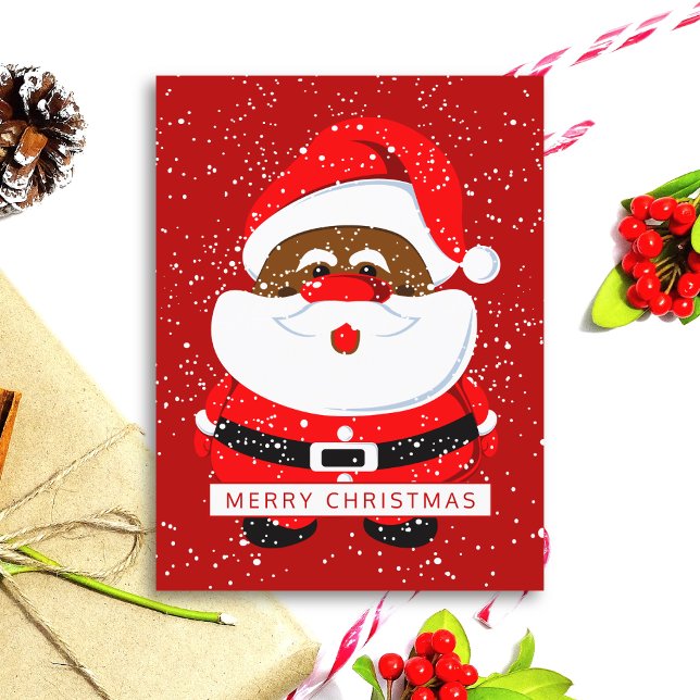 Cartão Postal De Festividades Papai Noel afro-americano e neve (Criador carregado)