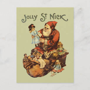 Cartão Postal De Festividades Papai Noel Alegre Vintage