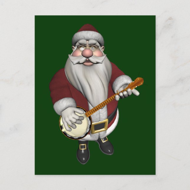 Cartão Postal De Festividades Papai Noel Ama Seu Banjo (Frente)