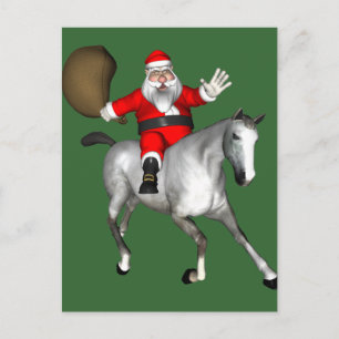 Cartão Postal De Festividades Papai Noel Andando Um Cavalo De Cinza