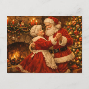 Cartão Postal De Festividades Papai Noel Antigo e as Senhoras Claus Dançam 