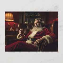 Cartão Postal De Festividades Papai Noel apreciando uma bebida festiva