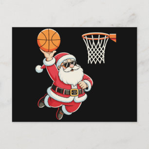 Cartão Postal De Festividades Papai Noel Arremessando uma Bola de Basquete Natal