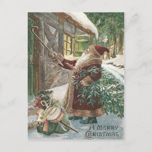 Cartão Postal De Festividades Papai Noel Árvore de Natal Saco de Brinquedos Caba