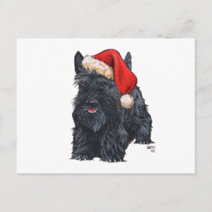 Cartão Postal De Festividades Papai Noel brincalhão da raça Scottish Terrier