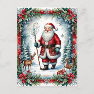 Cartão Postal De Festividades Papai Noel Clássico com Cajado de Natal