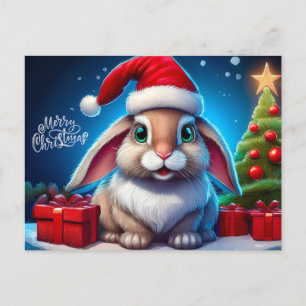 Cartão Postal De Festividades Papai Noel coelho de Natal com presentes de Natal