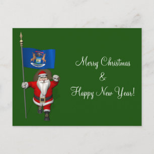 Cartão Postal De Festividades Papai Noel Com Alferes De Michigan